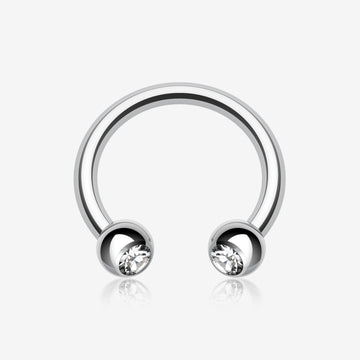 Gem Ball Steel Horseshoe Circular Barbell-Clear Gem